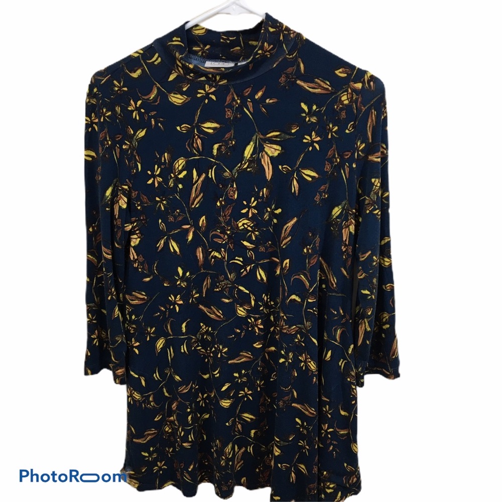 Logo Lori Goldstein Printed Mock Neck Swing Top Size Small